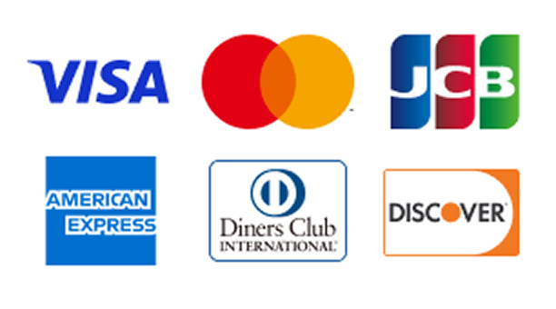 VISA, Mastercard, JCB, American Express, Diners Club, DISCOVER