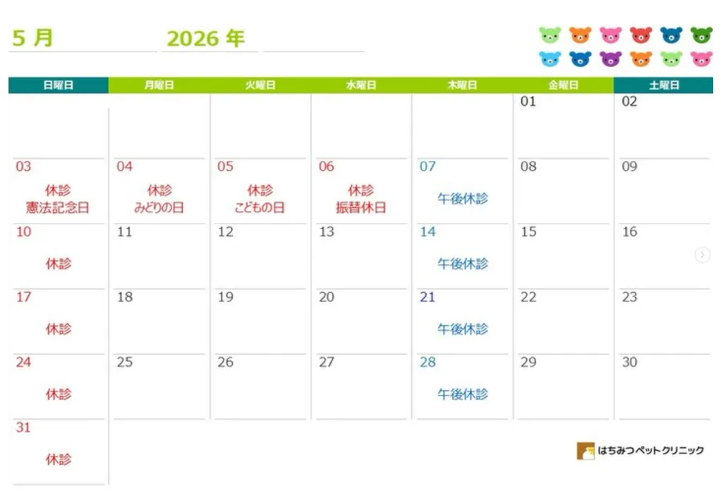 今月の診察スケジュール